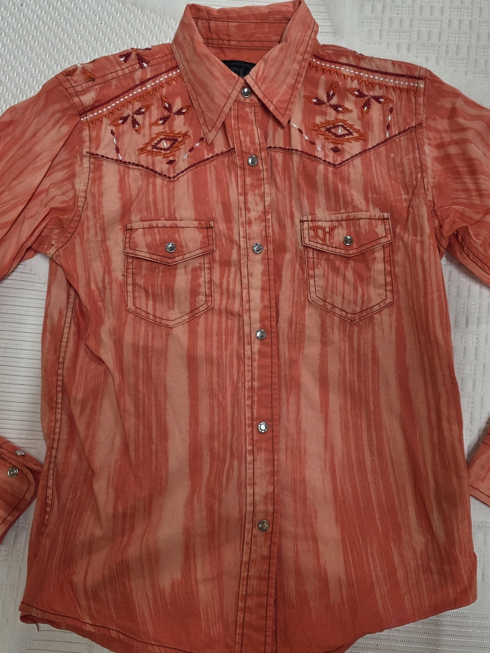 Kids' Embroidered Orange Western Shirt
